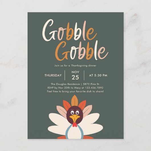 Gobble Thanksgiving Party Nodig Briefkaart uit (Voorkant)
