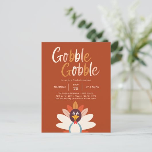 Gobble Thanksgiving Party Nodig Briefkaart uit (Staand voorkant)