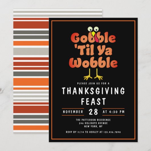 Gobble 'Til Ya Wobble | Thanksgiving Dinner Feest Kaart (Voorkant / Achterkant)