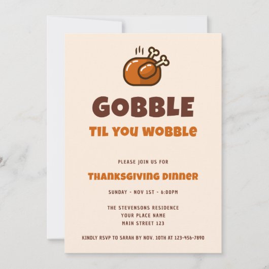 Gobble Til You Wobble Funny Thanksgiving Dinner Kaart (Voorkant)