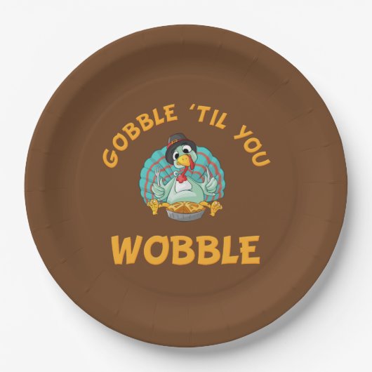 Gobble Til you Wobble Funny Turkey Thanksgiving Papieren Bordje (Voorkant)