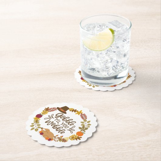 Gobble Til you Wobble Happy Thanksgiving Kartonnen Onderzetters (Insitu)