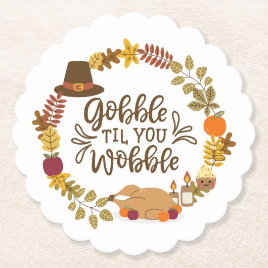 Gobble Til you Wobble Happy Thanksgiving Kartonnen Onderzetters (Voorkant)