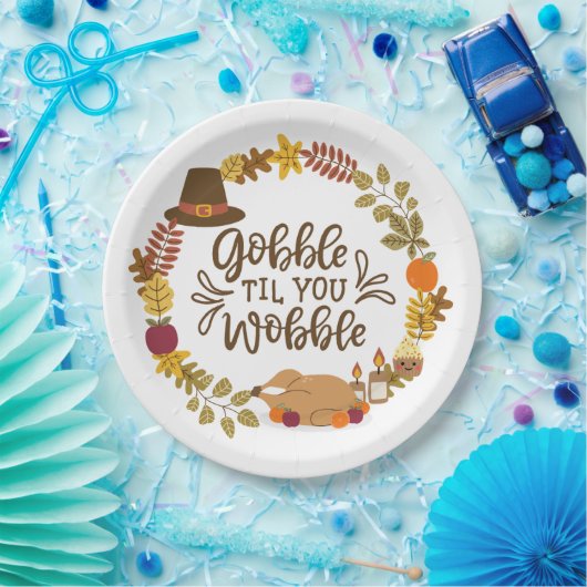 Gobble Til you Wobble Happy Thanksgiving Papieren Bordje (Feest)