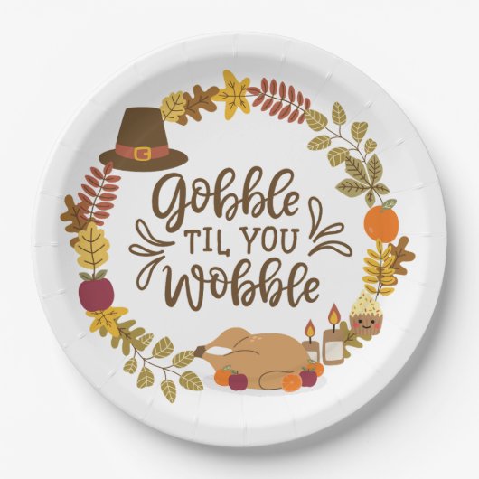 Gobble Til you Wobble Happy Thanksgiving Papieren Bordje (Voorkant)