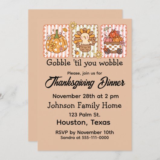 Gobble 'Til You Wobble Thanksgiving Diner Kaart (Voorkant / Achterkant)