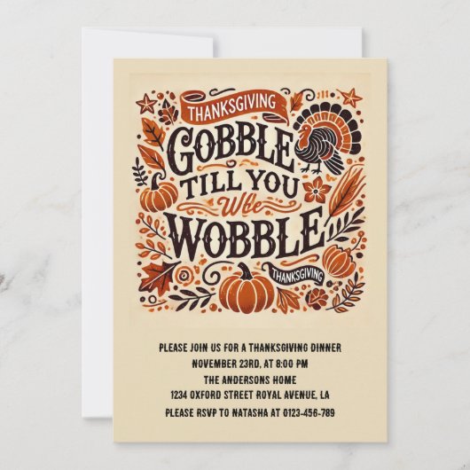 Gobble Till You Wobble Herfst Thanksgiving Kaart (Voorkant)