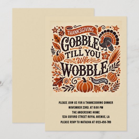 Gobble Till You Wobble Herfst Thanksgiving Kaart (Voorkant / Achterkant)