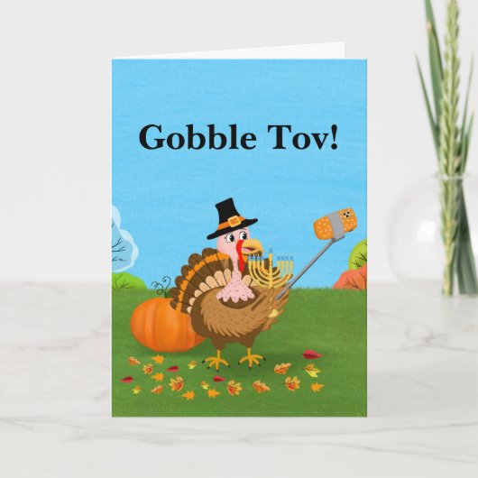 Gobble Tov! Kalkoen maakt een selfie met Menorah Kaart (Voorkant)
