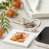 Gobble Turkey Cute Thanksgiving Fall Quote Sleutelhanger (Voorkant Rechts)