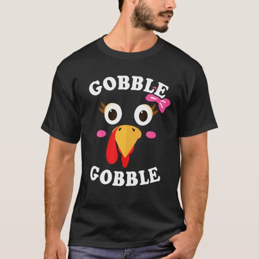 Gobble Turkey Face Girl Pink Bow Kinder Dank T-shirt (Voorkant)