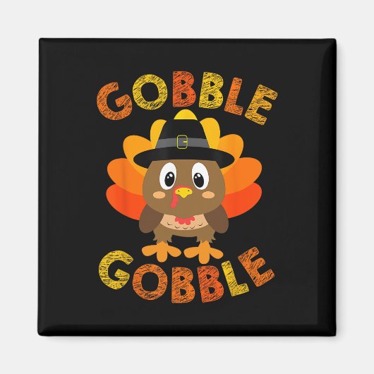Gobble Turkije Jongens Meisjes Kinder Thanksgiving Magneet (Voorkant)