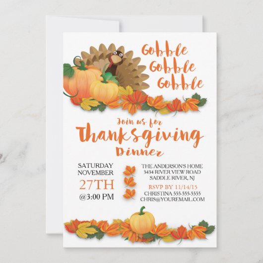 Gobble Turkije Thanksgiving uitnodiging (Voorkant)
