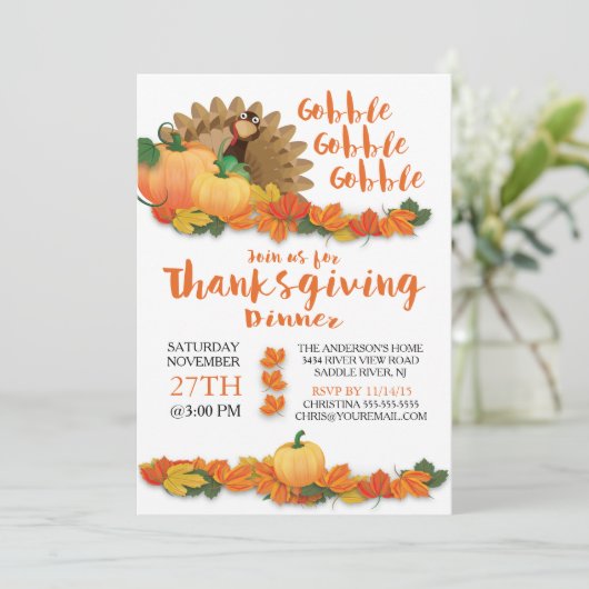 Gobble Turkije Thanksgiving uitnodiging (Staand voorkant)
