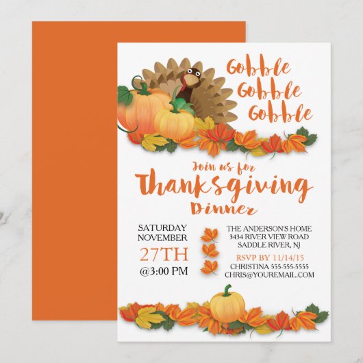 Gobble Turkije Thanksgiving uitnodiging (Voorkant / Achterkant)