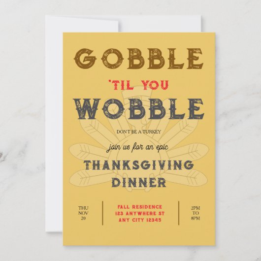 Gobble Wobble Thanksgiving Dinner Invitation Kaart (Voorkant)
