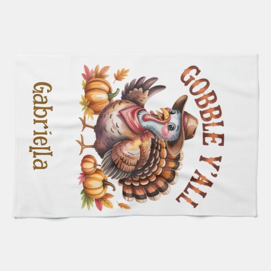 Gobble y'all western Thanksgiving  Theedoek (Horizontaal)