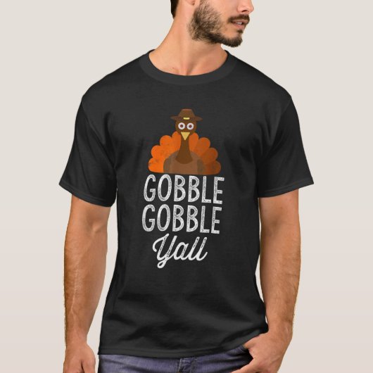 Gobble Yobble Yall Thanksgiving Turkije Zwart Smal T-shirt (Voorkant)