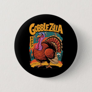 Gobblezilla Grappige Thanksgiving Kalkoen Ronde Button 5,7 Cm