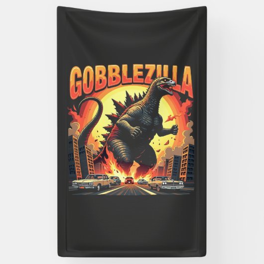 Gobblezilla Spooky Kalkoen Thanksgiving Gobble Spandoek (Verticaal)