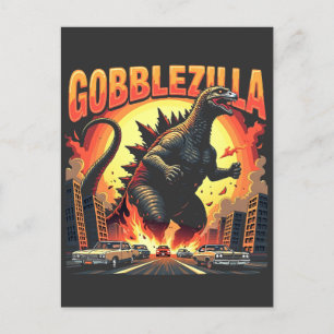 Gobblezilla Spooky Kalkoen Thanksgiving Gobble Uitnodiging Briefkaart