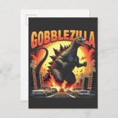 Gobblezilla Spooky Kalkoen Thanksgiving Gobble Uitnodiging Briefkaart (Voorkant / Achterkant)