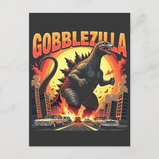 Gobblezilla Spooky Kalkoen Thanksgiving Gobble Uitnodiging Briefkaart (Voorkant)