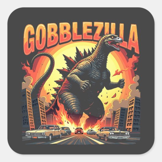 Gobblezilla Spooky Kalkoen Thanksgiving Gobble Vierkante Sticker (Voorkant)