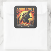 Gobblezilla Spooky Kalkoen Thanksgiving Gobble Vierkante Sticker (Tas)