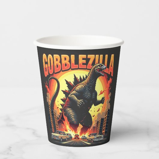 Gobblezilla Spooky Turkije Thanksgiving Gobble Papieren Bekers (Voorkant)