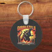 Gobblezilla Spooky Turkije Thanksgiving Gobble Sleutelhanger (Voorkant)