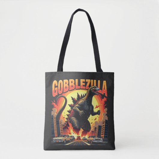 Gobblezilla Spooky Turkije Thanksgiving Gobble Tote Bag (Voorkant)