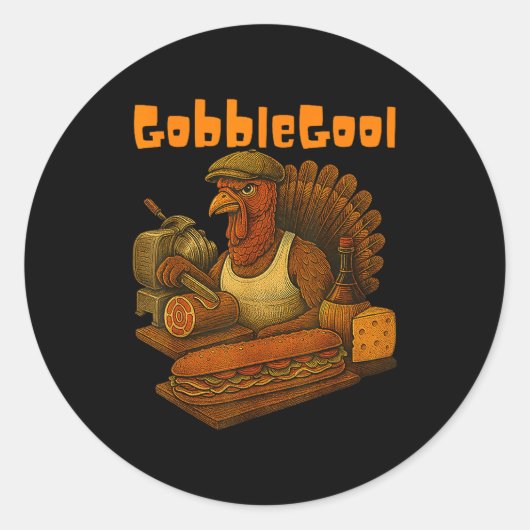 Gobbol Turkey Day Thanksgiving Funny Gobble Thankf Ronde Sticker (Voorkant)