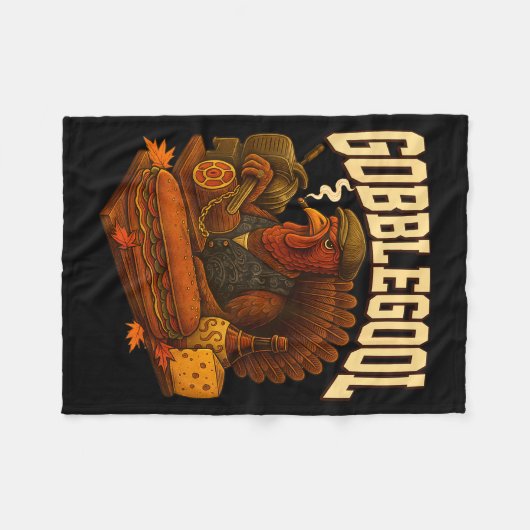 Gobbol Turkey Gobble Gool Thanksgiving Retro  Fleece Deken (Voorkant (Horizontaal))