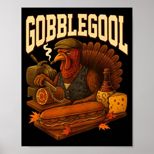 Gobbol Turkey Gobble Gool Thanksgiving Retro  Poster (Voorkant)