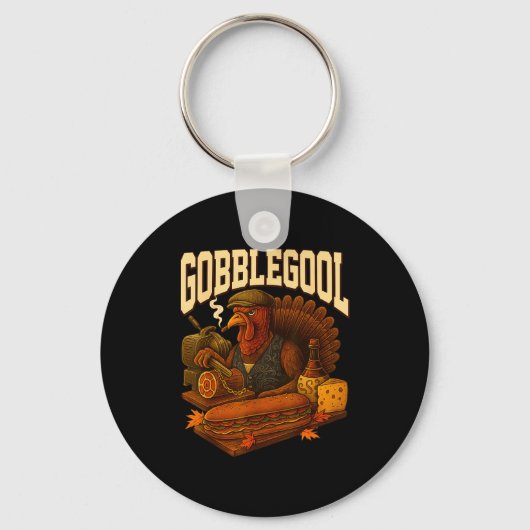 Gobbol Turkey Gobble Gool Thanksgiving Retro Sleutelhanger (Voorkant)