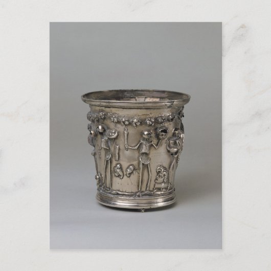 Goblet met ingegraveerd skelet met maskers briefkaart (Voorkant)