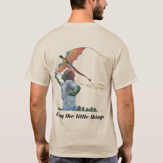 Goblin Child Flying Dragon Kite Fantasy T-Shirt (Achterkant)