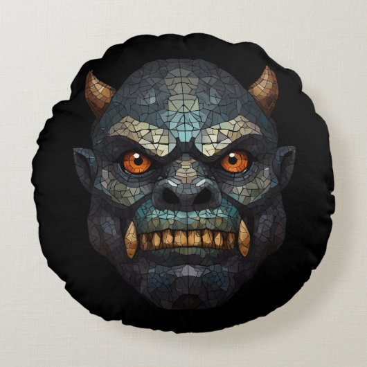 Goblin en Orc Portret Rond Kussen (Voorkant)