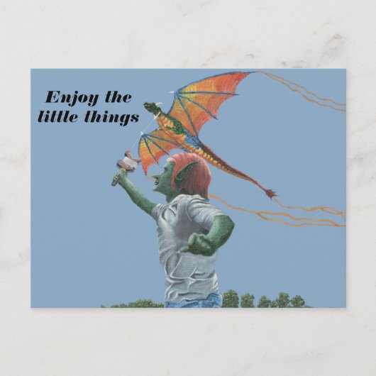 Goblin Flying Dragon Kite Fantasy Art Briefkaart (Voorkant)