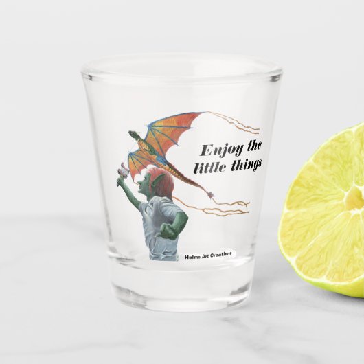 Goblin Flying Dragon Kite Fantasy Art Shot Glass Shot Glas (Voorkant)