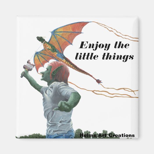 Goblin Flying Dragon Kite Fantasy Button Magnet (Voorkant)