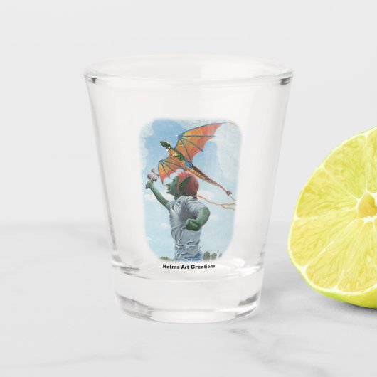 Goblin Flying Rainbow Dragon Fantasy Shot Glass Glas (Voorkant)