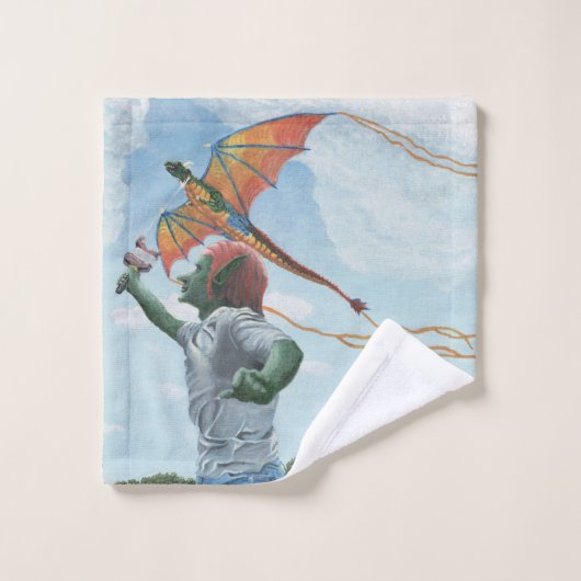 Goblin Flying Rainbow Dragon Kite Fantasy Handdoek (Wasdoekje)