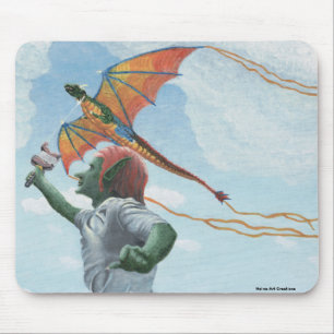 Goblin Flying Rainbow Dragon Kite Fantasy Mousepad Muismat