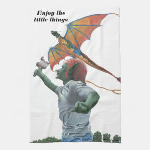 Goblin Flying Rainbow Dragon Kite Kitchen Towel Theedoek