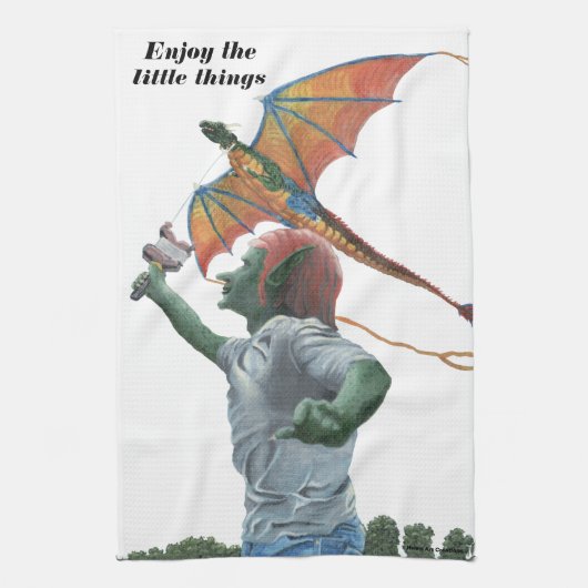 Goblin Flying Rainbow Dragon Kite Kitchen Towel Theedoek (Verticaal)