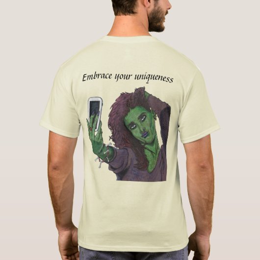 Goblin Meisje Mobiele Telefoon Selfie Fantasy Art  T-shirt (Achterkant)