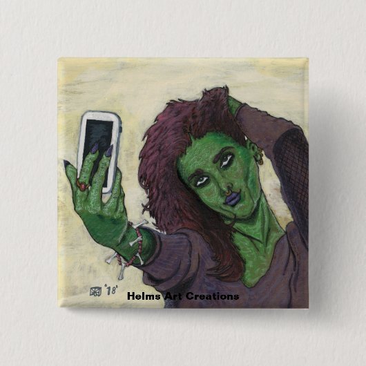 Goblin Meisje Mobiele Telefoon Selfie Fantasy Art  Vierkante Button 5,1 Cm (Voorkant)