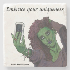 Goblin Meisje Mobiele Telefoon Selfie Uniek Stenen Stenen Onderzetter